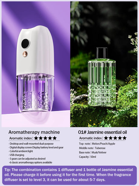 Multi-functional rechargeable portable aroma diffuser essential oil diffuser timer air freshener car home living room bathroom