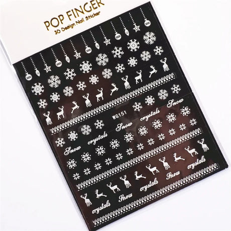 Sliver Bronzing 3D Christmas Nail Art Decoration Sticker Sparkly White Colorful Glitter Geometry Snowflake Winter Slider Foil