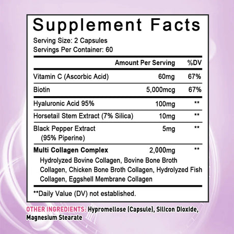 Multi Collagen Complex Capsules - with Hyaluronic Acid, Biotin - Protect Bones and Joints,Promotes Skin Health