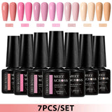 7pcs Gel Nail Polish Set HEMA Free Pink Red Glitter Semi Permanent Soak Off UV Gel Varnish Nail Art Decoration Nail Supplies DIY