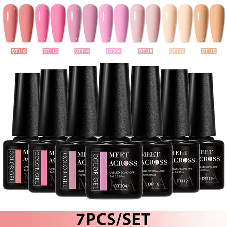 7pcs Gel Nail Polish Set HEMA Free Pink Red Glitter Semi Permanent Soak Off UV Gel Varnish Nail Art Decoration Nail Supplies DIY