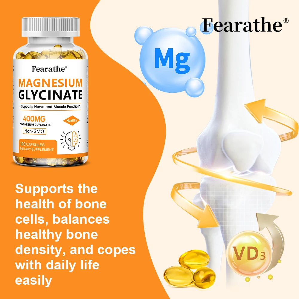 Magnesium Glycinate 400mg Capsules, Support Muscle, Bone, Heart, Nerve, Sleep Quality & Immune System Health, Non-GMO