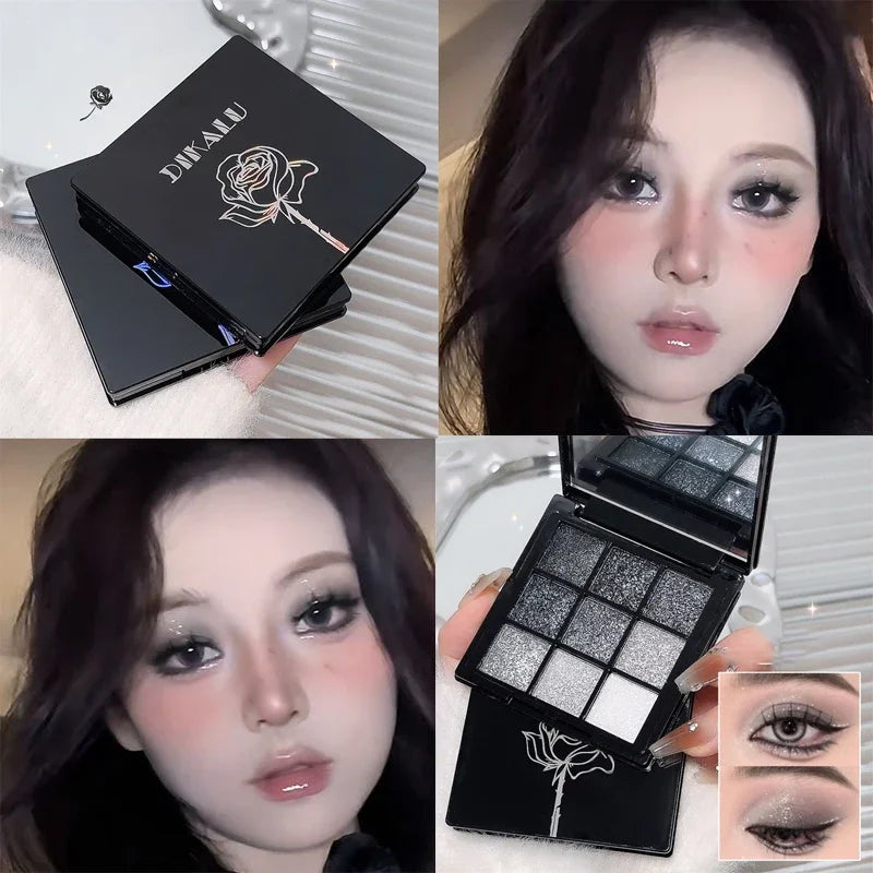 Punk Smoked Black Gray 9 Color Eyeshadow Makeup Palette Dark Color Pressed Glitter for Eyes Shadow Pigment Powder Cosmetics