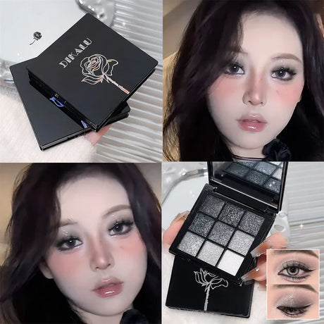 Punk Smoked Black Gray 9 Color Eyeshadow Makeup Palette Dark Color Pressed Glitter for Eyes Shadow Pigment Powder Cosmetics