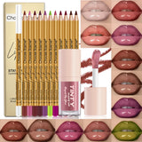 12Pcs Matte Lip Liner Pencil Set With Liquid Lip Gloss Waterproof Long Lasting Non-transfer Nude Brown Lip Makeup Kit Plump Lip Contour Cosmetic For Women