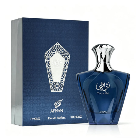 Afnan Turathi Men EDP Perfume Luxury Arab Design Glossy Deep Blue Bottle Rich Oriental Woody Scent Holiday Birthday Gift For Him