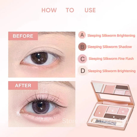 Judydoll 4 Colors Eyeshadow Palette Blush Eyeliner Eye Shadow Highlight Contour Palette Silkworm Plate Face Brighten Makeup