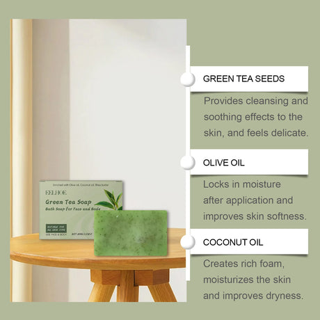 Eelhoe Green Tea Bath Soap Keep Moisturizing Dryness Removing Exfoliate Deeply Wash Reduce Dark Hand Made Body Nourishing Soaps