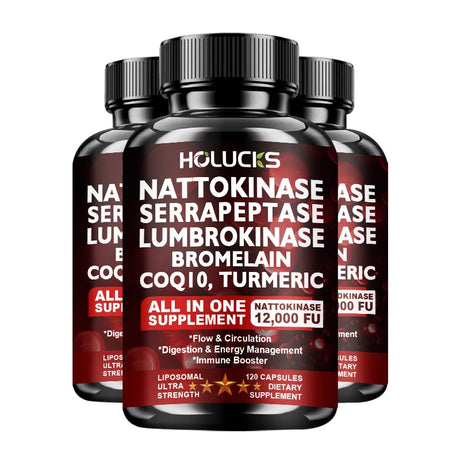 High Potency Enzyme Complex, with Lumbrokinase & CoQ10, Boost Vitality, Cellular Energy & Immune Health, Middle Aged Daily