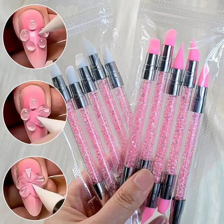 1/5pcs Double Head Silicone Nail Art Dotting Pen Rhinestone Gem Picker Wax Pencil Nail Dotting Tools Polishing Drawing Nail Tool