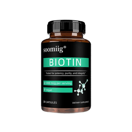Vegan Biotin Supplement 5000 Mcg, Hair, Skin, Nails and Supports Normal Brain Function and Cognitive Abilities - 120 Capsules