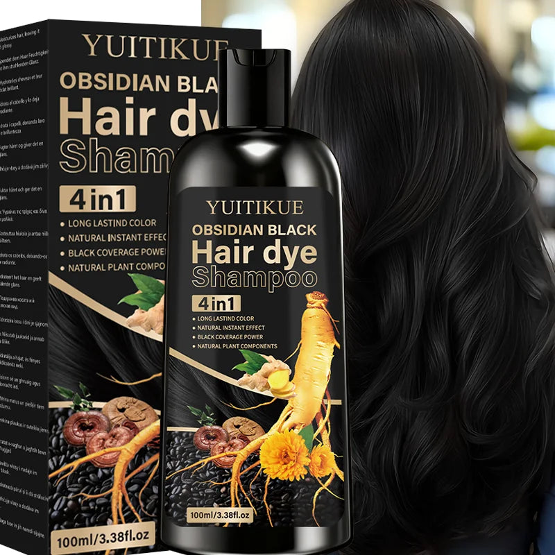 YUITIKUE Plant Extract Black Hair Dye Shampoo, Quick Gray Cover Up Even Color No Stain Gentle Hair Care Shampoo Dye