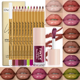 12Pcs Matte Lip Liner Pencil Set With Liquid Lip Gloss Waterproof Long Lasting Non-transfer Nude Brown Lip Makeup Kit Plump Lip Contour Cosmetic For Women