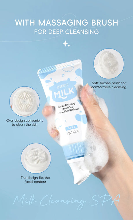 Laikou Milk Face Cleanser Facial Scrub Cleansing Wash Foam Mossee Acne Oil Control Blackhead Remover Shrink Pores Skin Care 80g