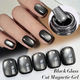 WS Black Glass Cat Magnetic Gel Nail Polish Punk Style Nail Art Manicure Varnis Semi Permanent Gel for Winter Nail Supplies