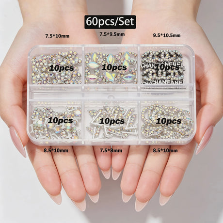 30/60pcs/Box 3D Luxury Metal Nail Art Decorations Alloy Shiny Rhinestones Pearl Gems Zircon Diamond Charms DIY Nail Accessories