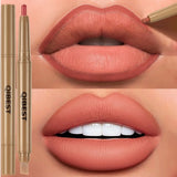 Double Head Black Lip Liner&Brush Pen Mist Matte Velvet Contour Tint Lipstick Pencil Long Lasting Nude Brown Natural Lip Makeup