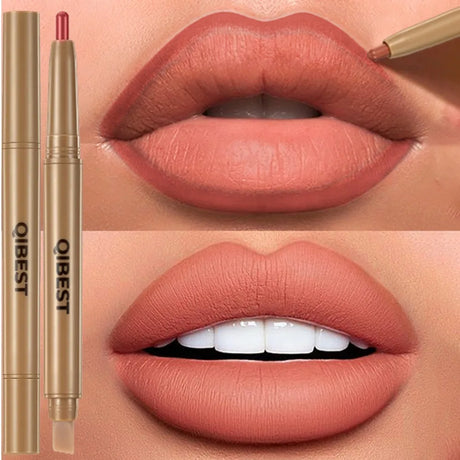 Double Head Black Lip Liner&Brush Pen Mist Matte Velvet Contour Tint Lipstick Pencil Long Lasting Nude Brown Natural Lip Makeup