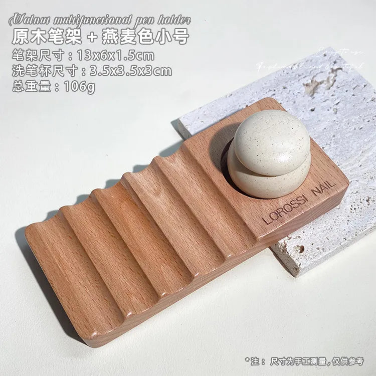 Nail Art Pen Holder Set Made of Natural Wood Multifunctional Color Palette Pen Washing Cup Storage Rack Pen Holder Nail Art Tool