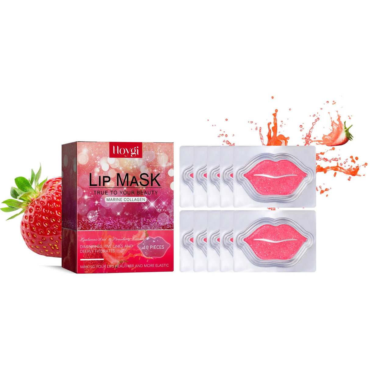 10Pcs Marine Collagen Lip Mask Nourishing Lip Care Moisture Fruits Essence Firming Moisturizing Labial Gel Patch Lips Pad Patche