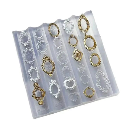 Retro Picture Frame Gem Baroque Shell Carving 3D Relief Manicure Templates Nail Art Transparent Silicone Nail Mold