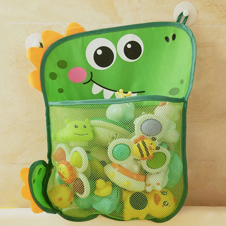 Baby Bath Toy Storage Bag Cartoon Cute Duck Mesh Quick Drying Bathroom Bath Bag with Suction Cup Drying Hanging Bag