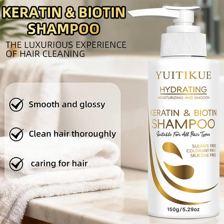 YUITIKUE Keratin & Biotin Hydrating Shampoo | Natural Gentle Formula, Daily Hair Care 150g