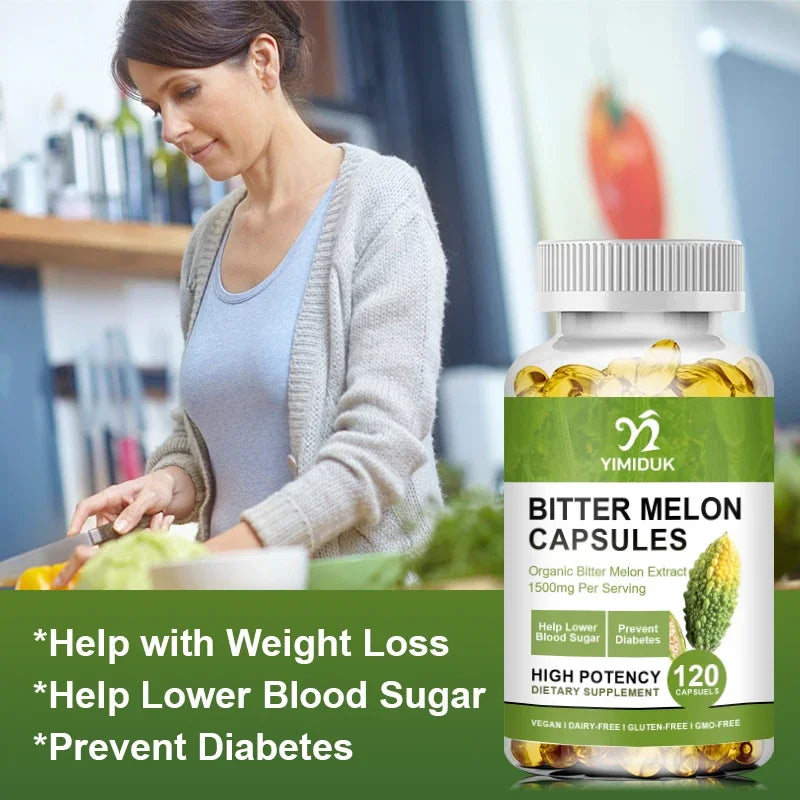 Pure Bitter Melon Capsules, with Ginseng & Chromium, Support Pancreatic Health, Glycemic Stability, Daily Energy & Vitality