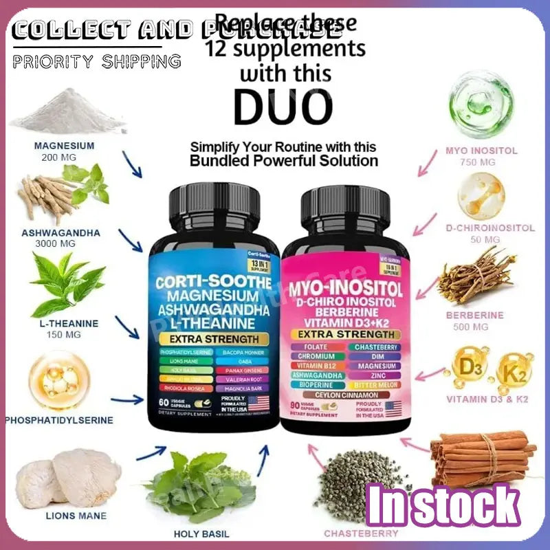 Arginine Neuroamine Capsules Myo-Inositol and Magnesium Multivitamin Combo with Vitamin D3 K2 Zinc Chromium