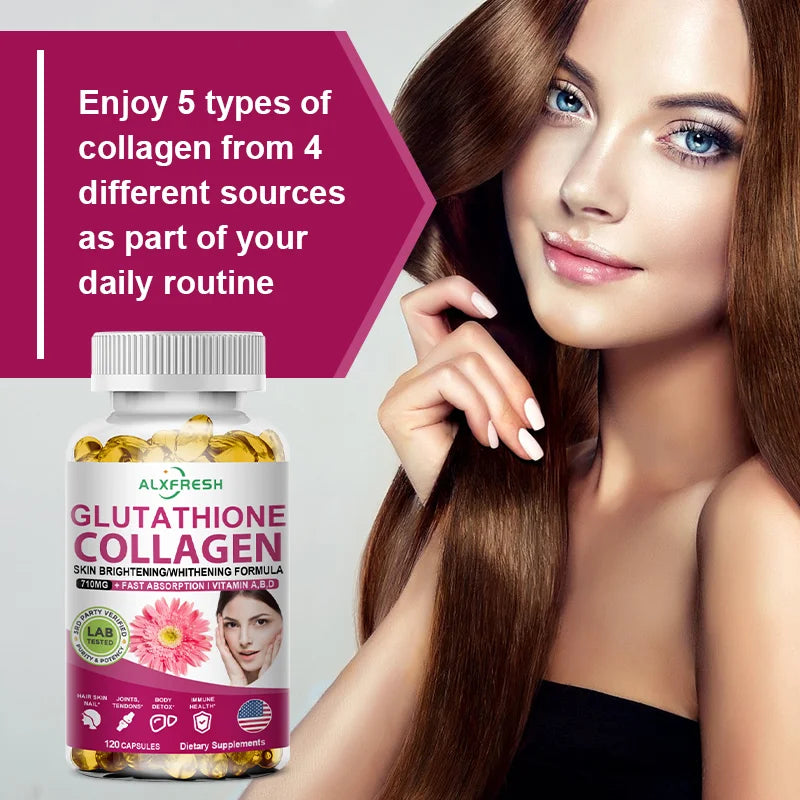 Alxfresh Collagen Peptide Glutathione Biotin Hyaluronic with Complex Vitamins Capsules - Dietery Supplement Gluten-Free