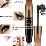 2PCS Waterproof Fiber Mascara + puff, providing curl and volume, long-lasting black formula, waterproof, smudge-resistant, non-s