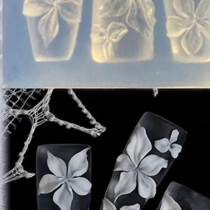 Nail Art Mold 3D Carving Curved Lily Flower Transparent Nail Art Decorations DIY Silicone Template