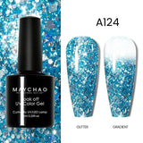 MAYCHAO Glitter Gel Nail Polish 7.3ml Semi-permanent Sequins Shiny Gel Base Top Coat Soak Off UV LED Varnish Nail Art Decoration