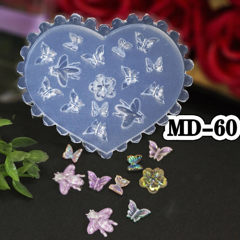 1Pcs 3D Silicone Nail Art Mold Reusable INS Fashion Versatile Camellia Bow Kawaii Butterfly DIY Party Nail Decoration Art