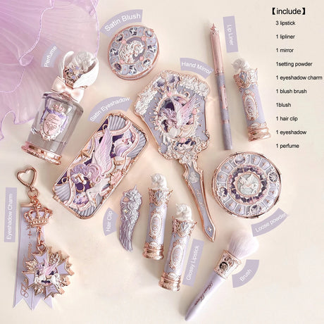 Flower Knows Knight Unicorn Makeup Set Eyeshadow Blush Lipstick Loose Powder Long Lasting Fantasy Princess Beauty Kit Cosmetics