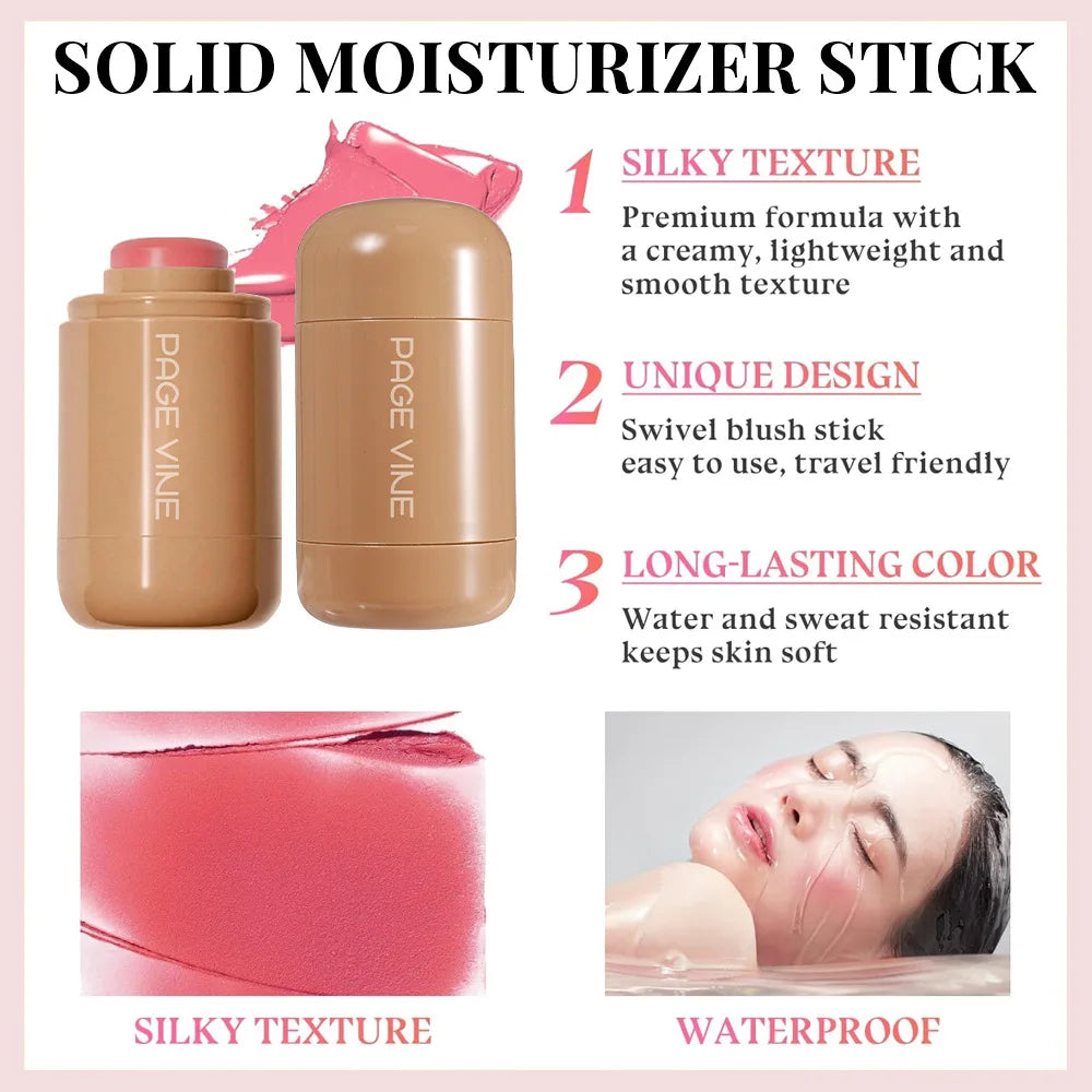 Pocket Matte Blush Stick Long Lasting Non-Sticky Lip & Cheek Tint Natural Nude Brightening Contour Rouge