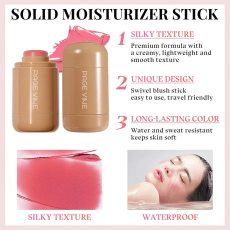 Pocket Matte Blush Stick Long Lasting Non-Sticky Lip & Cheek Tint Natural Nude Brightening Contour Rouge