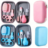 8PCS Baby Care Cleaning Set Nail Clippers Comb Head Massage Nasal Aspirator Thermometer Soft Bristle Brush Children Grooming Kit