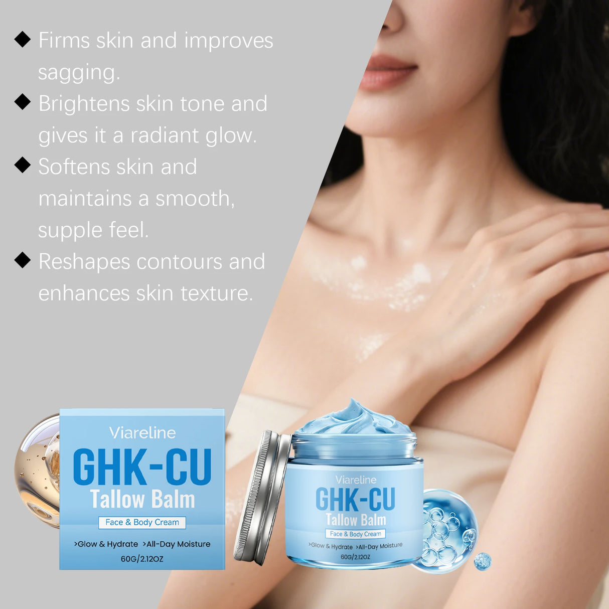 GHK-Cu Copper Peptide Tallow Balm Face Cream Hydrating Neck Moisturizer Body Skin Care Natural Vitamin E Honey Nourishing Lotion