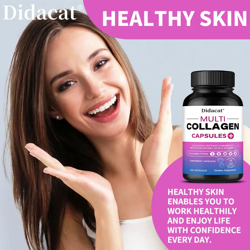 Multi Collagen Capsules with Hyaluronic Acid & Vitamin C, Support Cardiovascular, Skin Hair Nail Joint Bone & Digestive Wellness