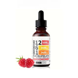 Vitamin B12 Liquid Drops 60ml Raspberry Flavor with Vitamin B6+B1 Etc Multivitamin Support Energy Recovery & Brain,Heart Health