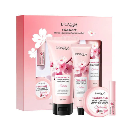 4pcs/set BIOAQUA Sakura Skin Care Sets Moisturizing Cream for Body Hand Cream Lip Balm Body Lotion Anti-Aging Skin Care Kit