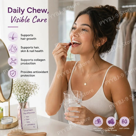 Hair Growth Gummies with Biotin and Vitamins C and E Support Hair Skin and Nails Health Mixed Berry Flavor 60 Gummies
