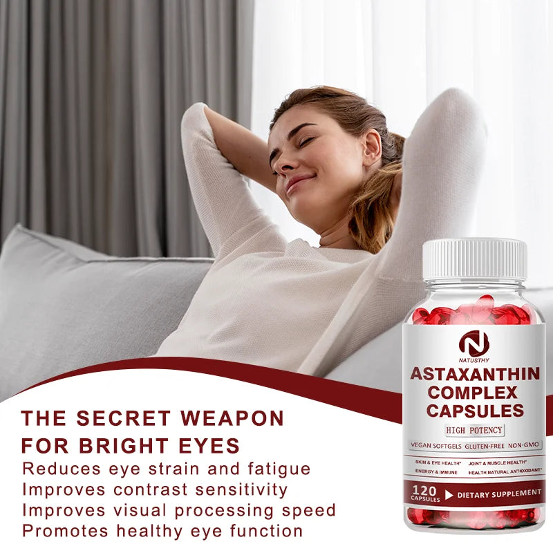 Astaxanthin Complex Capsules 12mg for Brain, Heart, Joint Bone, Eye, Skin, Immune System Health