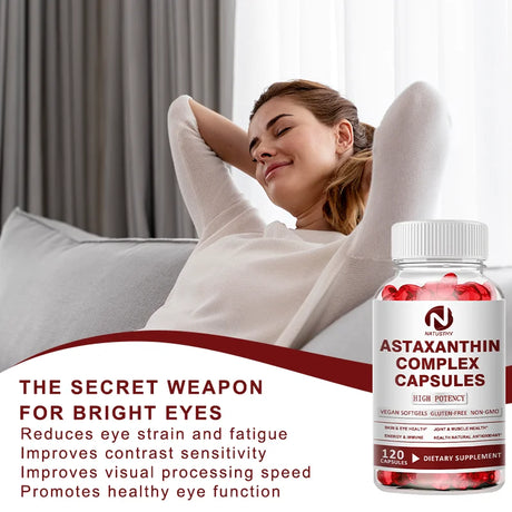 Astaxanthin Complex Capsules 12mg for Brain, Heart, Joint Bone, Eye, Skin, Immune System Health
