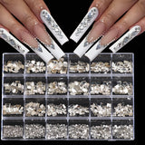 1 box of multi -shaped 3D nail diamond kits -24 AB crystal gem grids, flat -bottom nail art accessories multi -style nail suppli