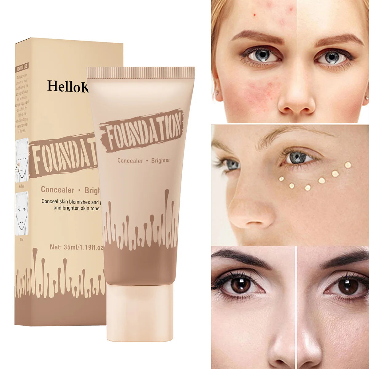 Full Coverage Foundation, Matte Finish Oil-control Liquid Foundation, Covering Blemishes And Dark Spot, Concealer Cream