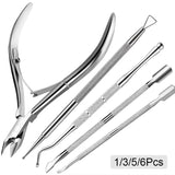 1/3/5/6Pcs Nail Professional Stainless Steel Nail Cutter Scissor Nippers Cuticle Pusher Remover Nail Care Manicure Tools Kits