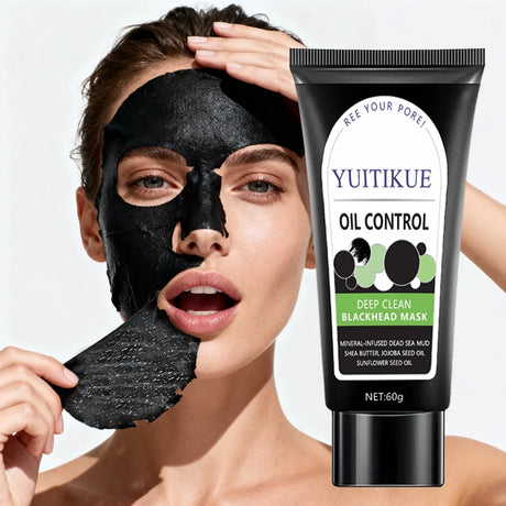 YUITIKUE Blackhead Mask 60g - Bamboo Charcoal & Dead Sea Mud, Deep Cleanse Pores, Oil Control, Peel-off Black Mask, Easy to Use