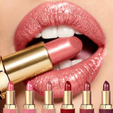6 Colors Gold Bar Tube Lipstick Matte Texture Pearlescent Glitter Velvet Lipstick Valentine's Day Gift 1PCS